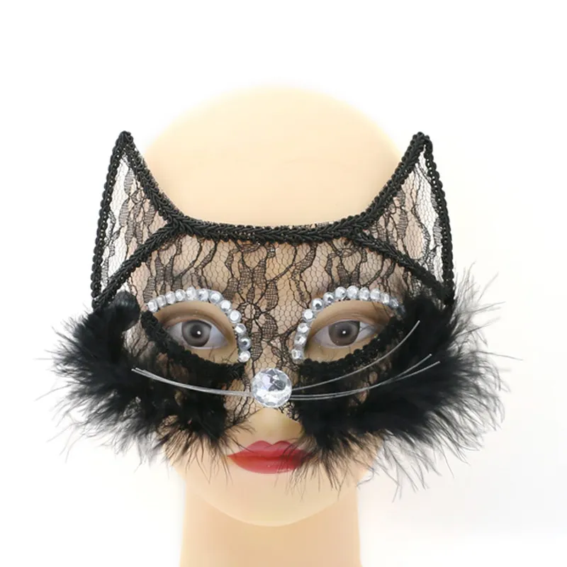 Halloween Luksus Black Cat Lace Mask