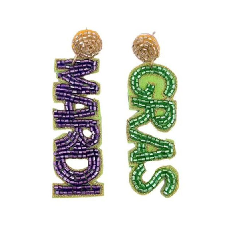New Orleans Mardi Gras Earrings Seed Bead Earrings