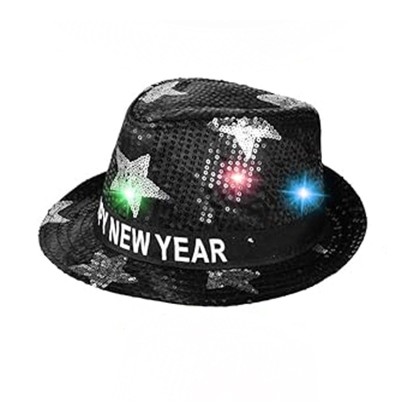 Happy New Year Hats Sequin LED Light up Hats