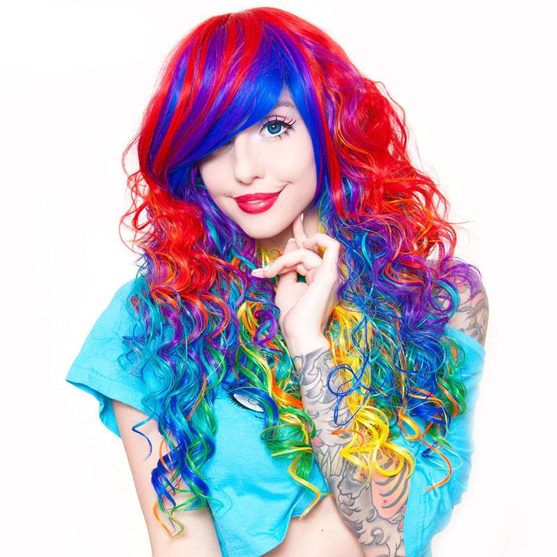 Long Curly Cosplay Rainbow Synthetic Wig
