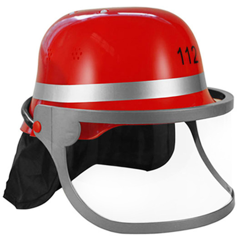 Kids Fireman Helmet with Visor Neck Cloth Chin Strap