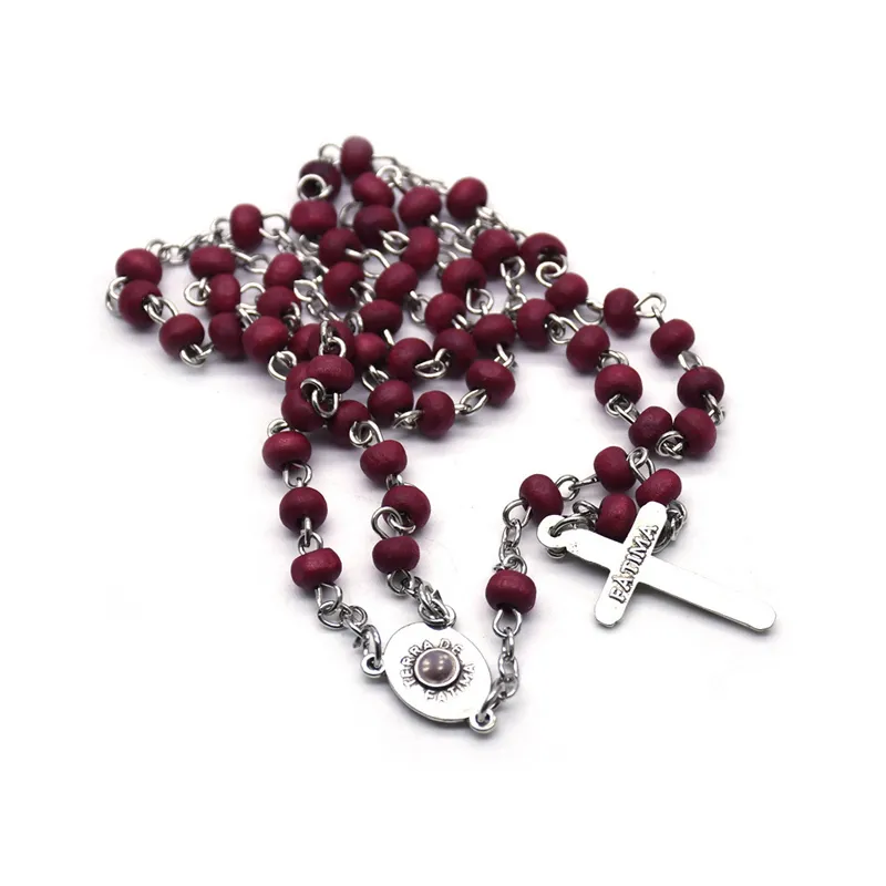 Lady Virgin Mary Red Rosary Beads Necklace For Prayer