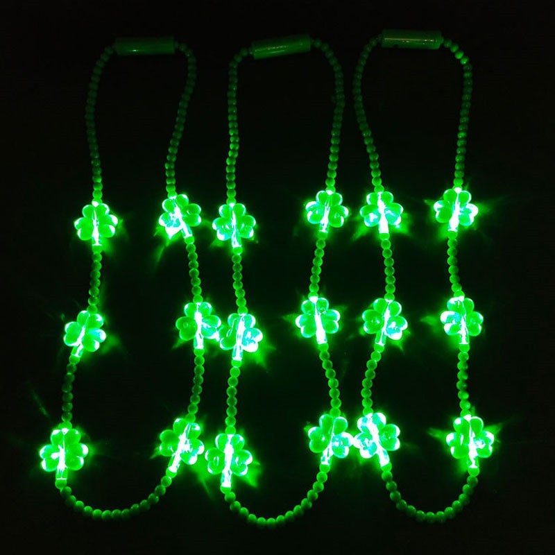 LED Green Shamrocks Necklaces