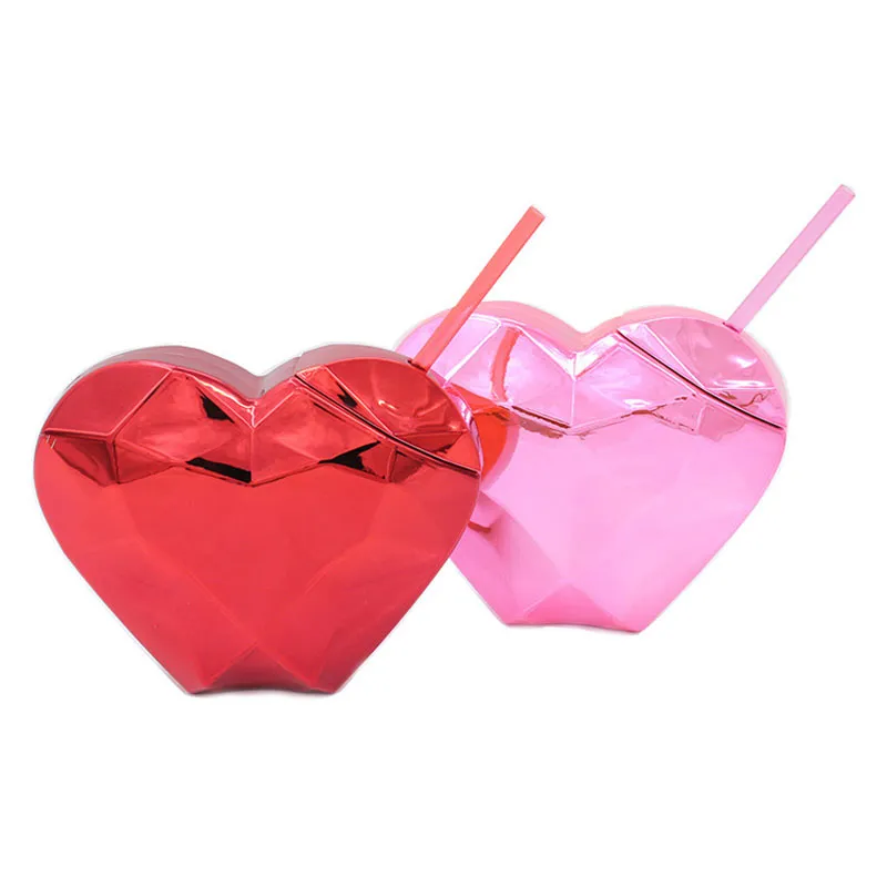 Cawan Plastik Love Heart Dengan Straw Untuk Hari Valentine