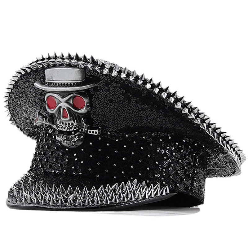 Luxury Rhinestone Black Sergeant Hat