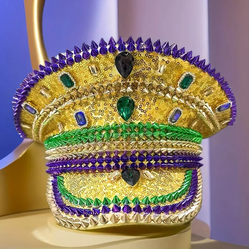 Sombrero Mardi Gras con lentejuelas y diamantes