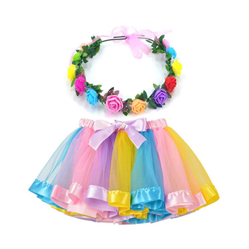 Mesh Short Dress Ribbon Bow Baby Sweet Tutu Skirts with headband