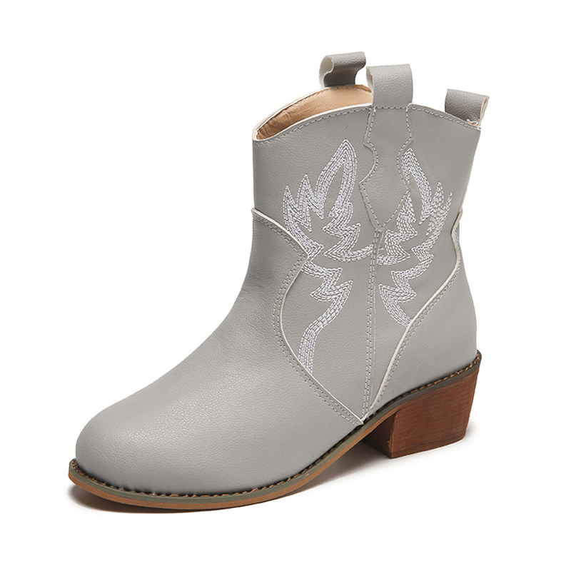 Mid Calf Embroidered Boots for Women