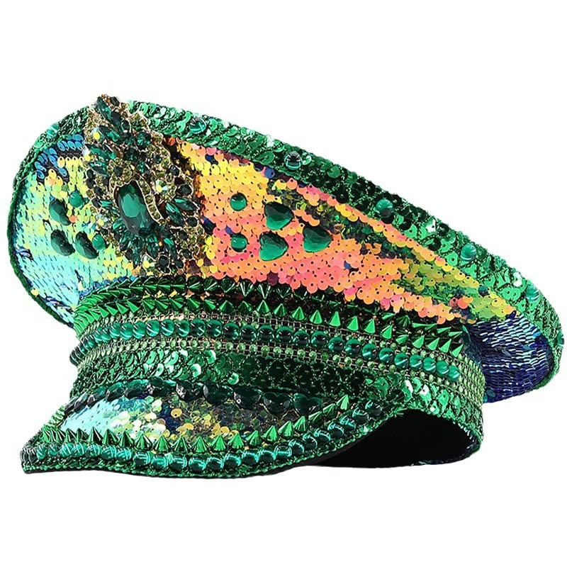 Military Festival Party Green Sequin Captain Hat
