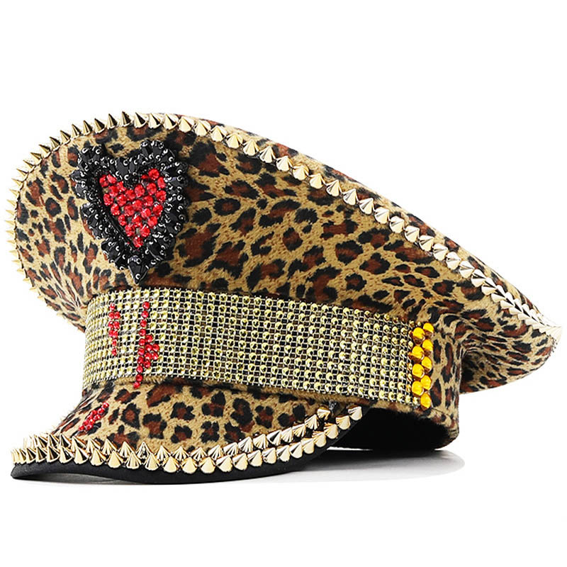 New luxury leopard hat sequin captain hat