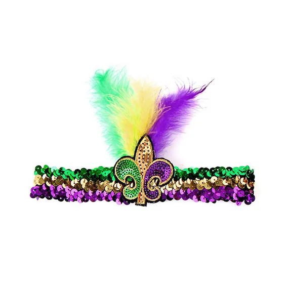 Diadema de lentejuelas Mardi Gras con apliques de flor de lis