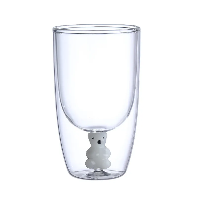 Novedad Taza de vidrio de doble pared con vidrio interior de oso 3D