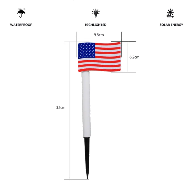 Lampu Palam Tanah Led Solar Berkualiti Tinggi Luar Kalis Air Lampu Landskap Lampu Bendera Amerika Solar