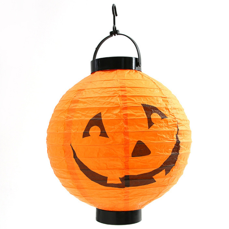 Pumpkin Paper Lantern With Led Light For Halloween Decoration