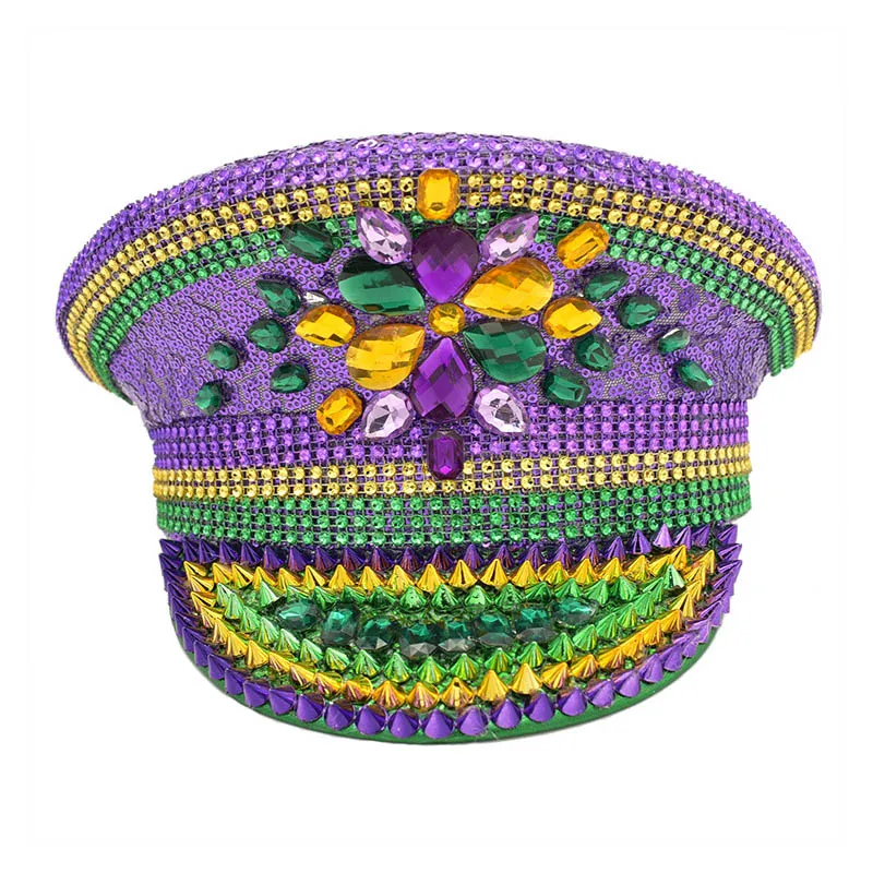 Sombrero de despedida de soltera para festival de carnaval con diamantes de imitación y lentejuelas