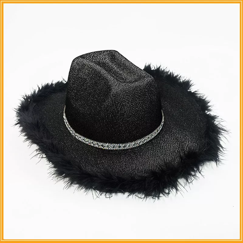 Shining Cowboy Hat With Feathers Diamonds Accessories