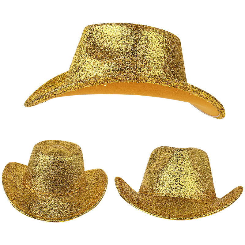 shinning golden silver colorful party hat PU western cowboy hats