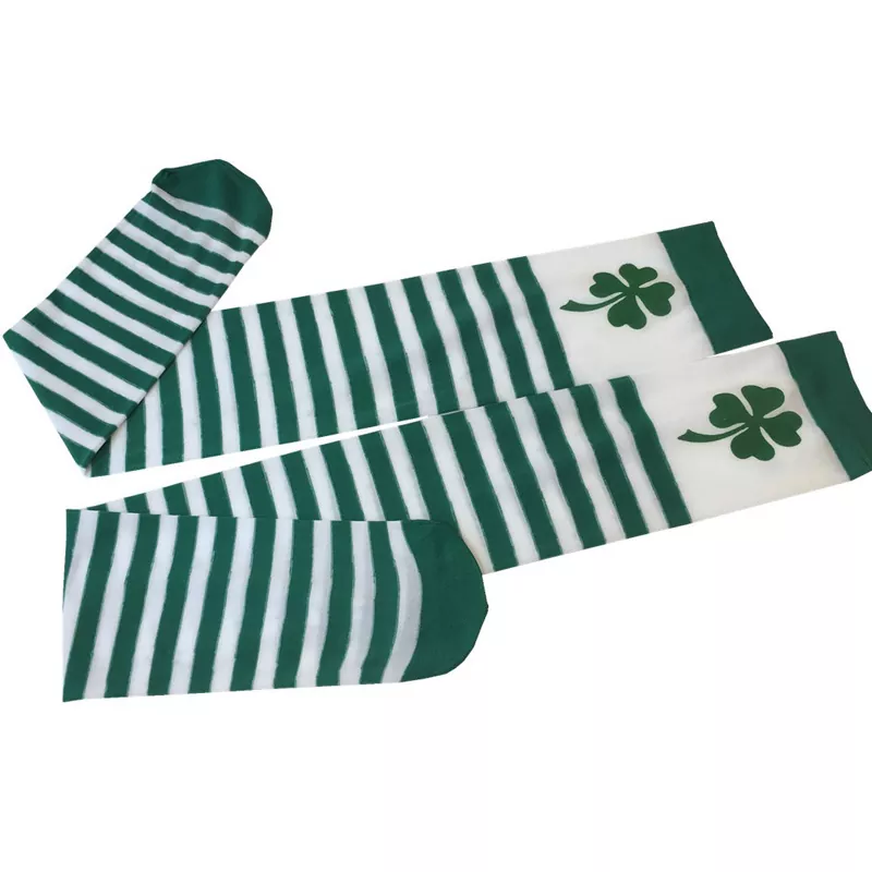 Бело-зеленые высокие носки в полоску St. Patrick