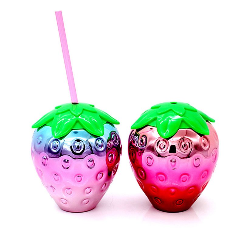 Strawberry Shape Straw Cups With Lids And Straws