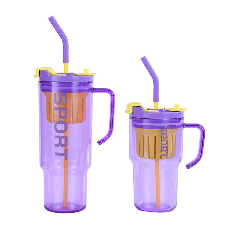 Tumbler plastik Travel dengan Pemegang dan Straw