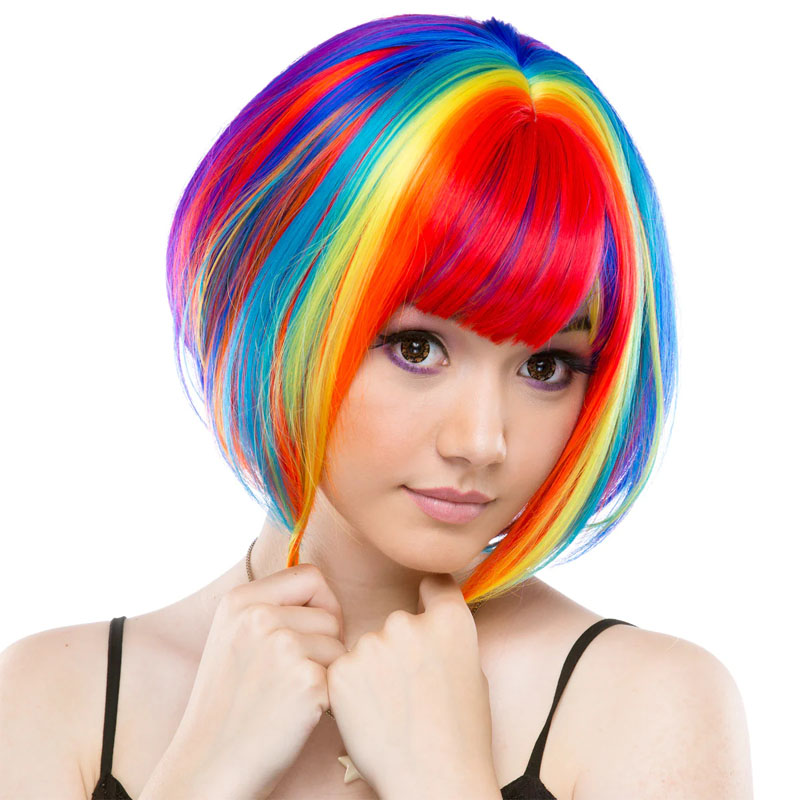 Rainbow Anime Wig Colorful Bobo Short Hair
