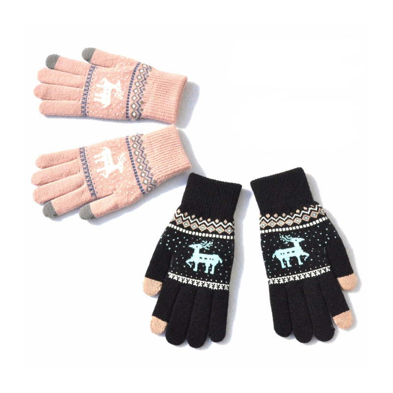 Winter keep Warm Deer jacquard Knitted ladies Gloves