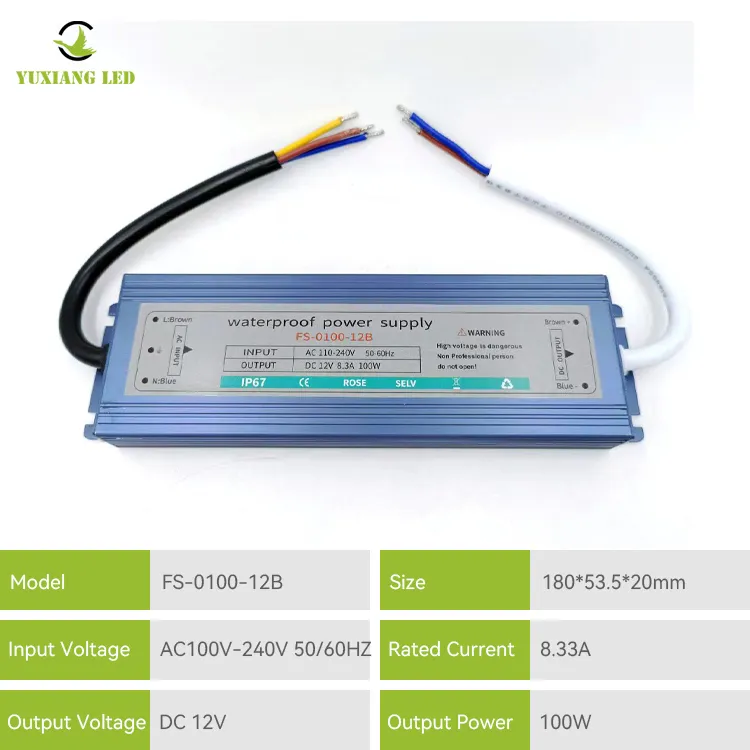 Wodoodporny zasilacz LED serii B IP67 12 V 100 W