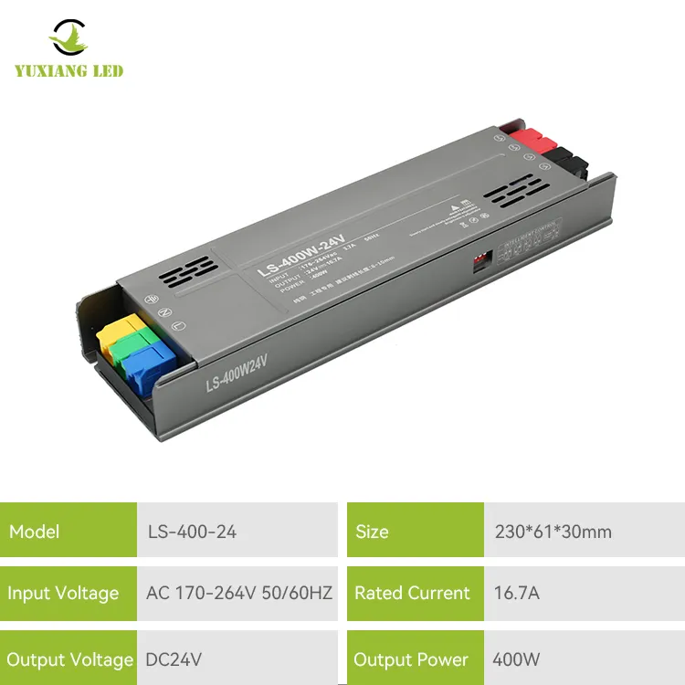 Alimentation d'éclairage linéaire pleine puissance 24V400W, modèle en caoutchouc semi-pot