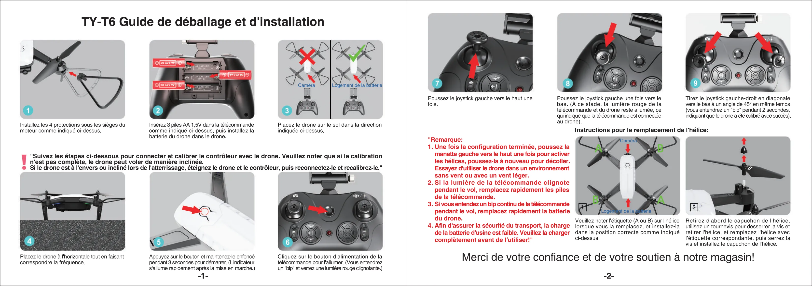 Istruzioni per l'uso per l'unboxing del drone T6