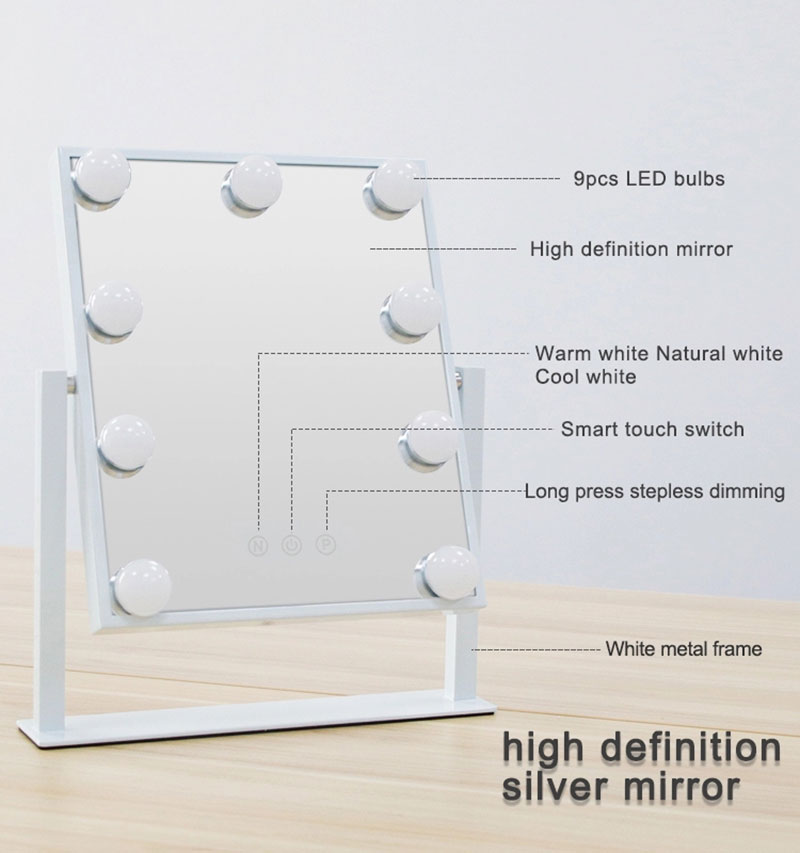 Brightness Adjustment Makeup Mirror with 9 PCS Bulbs