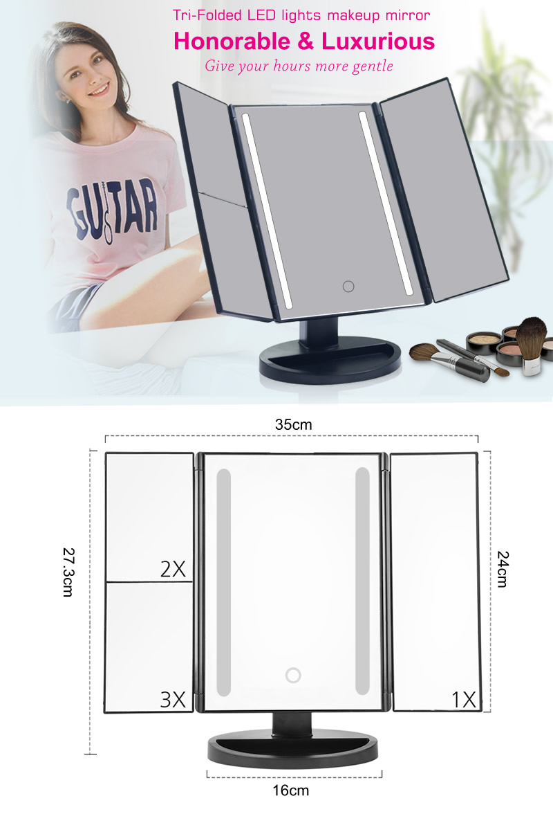 Trifold Led Mirror Vanity Light Mirror Makeup Mirror with Led