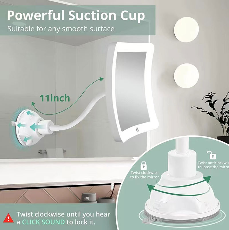 Flexible Gooseneck LED Magnifying Mirror with Lock Suction Cup