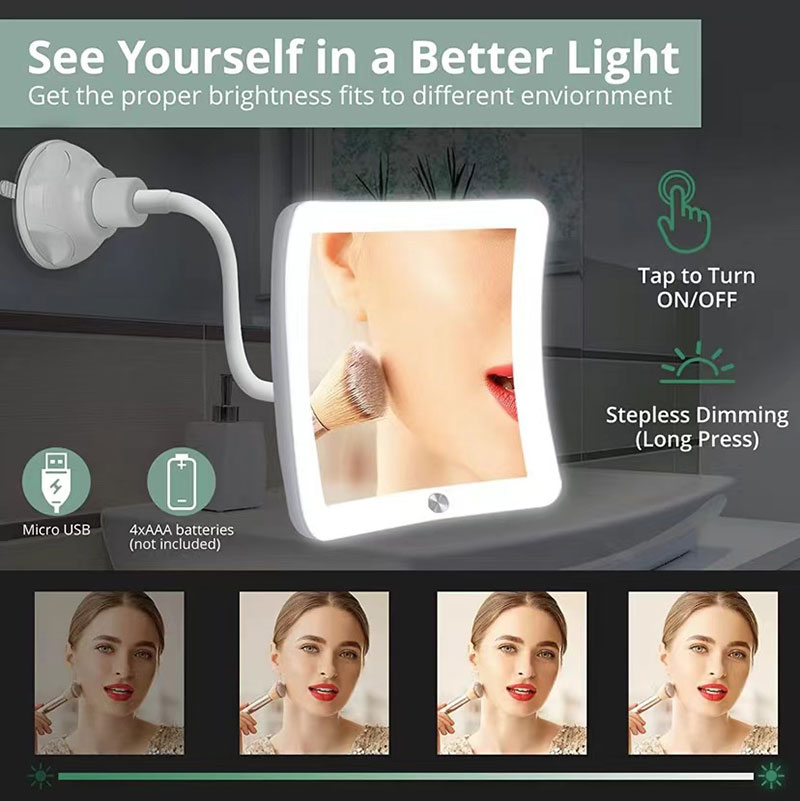 Flexible Gooseneck LED Magnifying Mirror with Lock Suction Cup