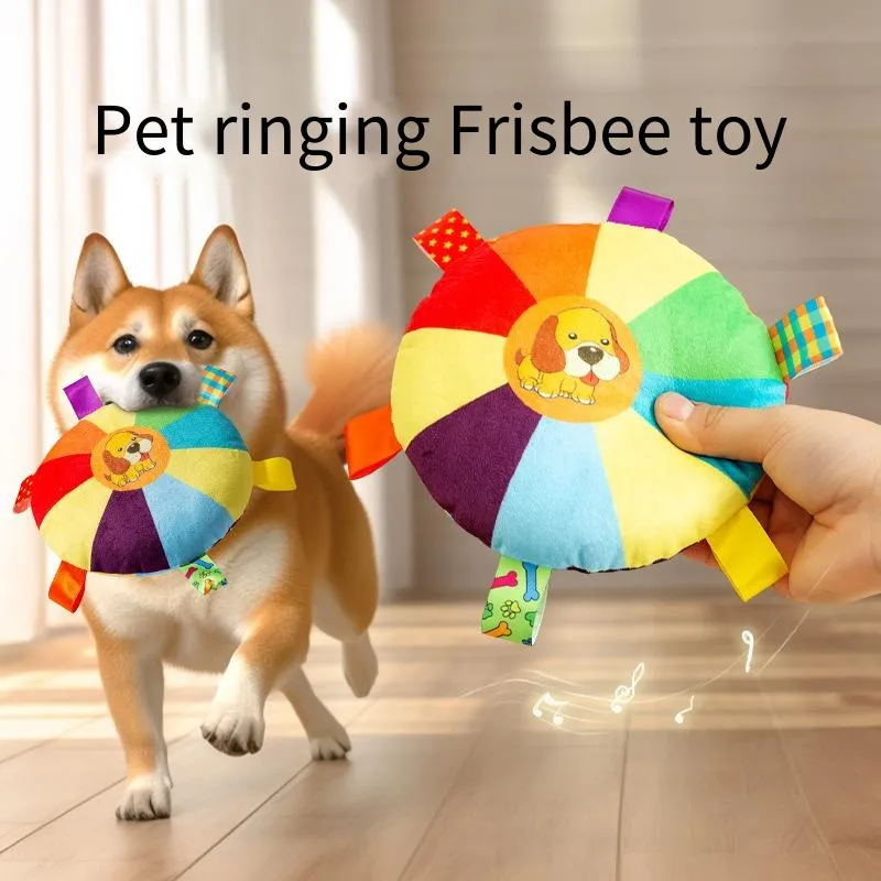 Dog plush sound Frisbee toy interaction