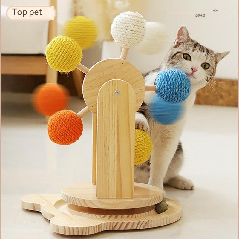 Ferris wheel cat grab ball solid wood turntable cat toy