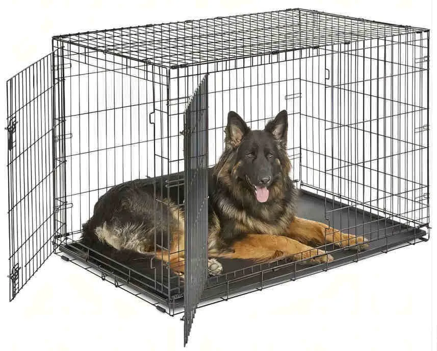 Folding large double door dog cage without bottom thickening
