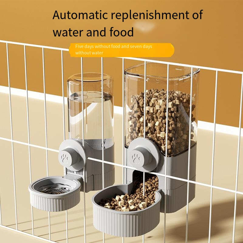 Hanging pet water fountain and automatic feeder for dog bowl and cat bowl