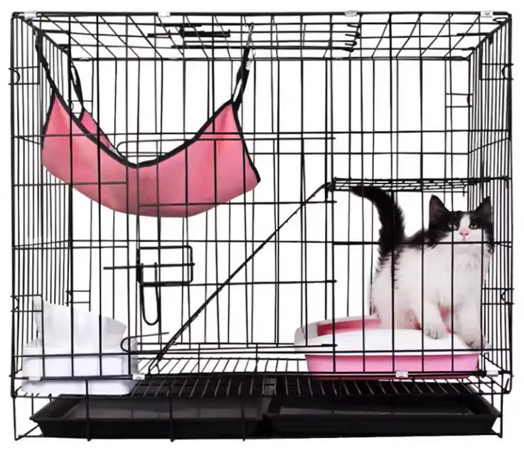 High Quality Pet Dog Cage Carrier Double Layer Metal Folding Cat Cage