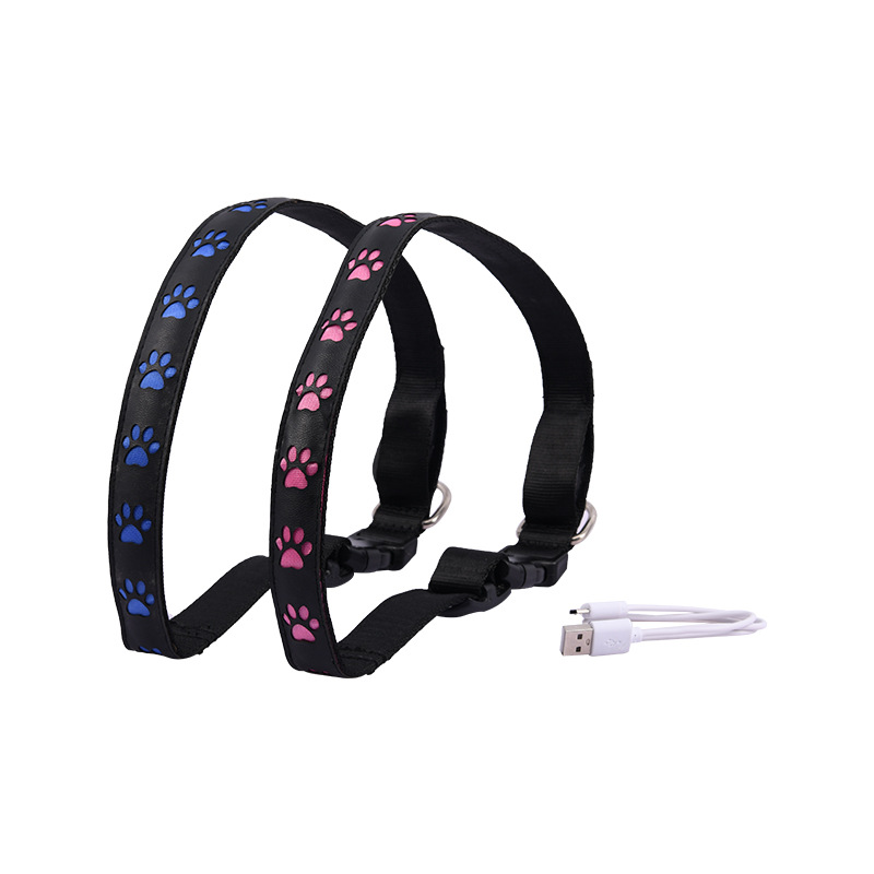 Leather hollow footprint pattern LED dog collar