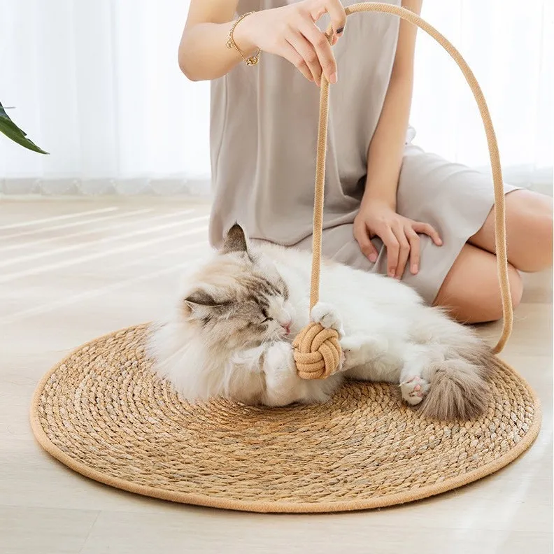 Natural pushgrass mat four seasons round rattan woven cat scratching board