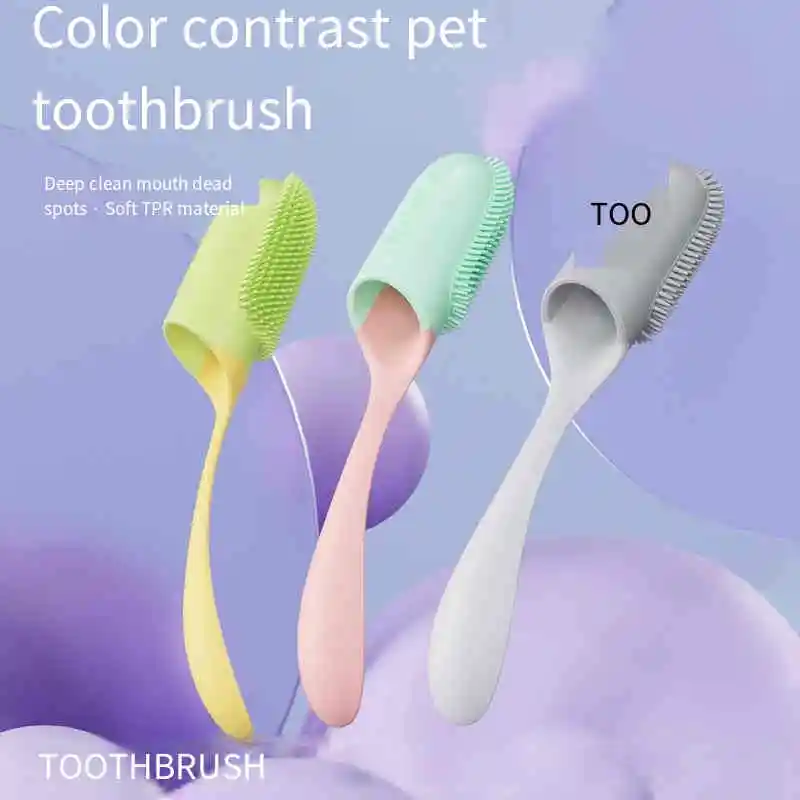 Pet toothbrush Finger toothbrush with handle soft glue tooth cleaning brush