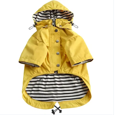 Zip Dog Raincoat With Reflective Buttons Adjustable Drawstring Dog Raincoat
