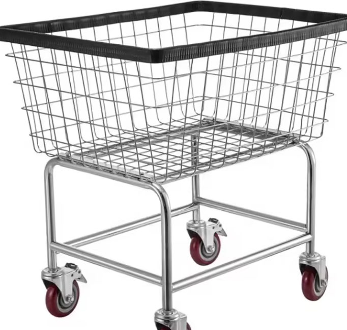 Antimicrobial Laundry Cart with Double Pole Rack
