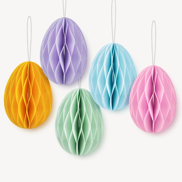 Colorful Honeycomb Easter Paper Eggs Folding Paper Hanging Pastel Eggs