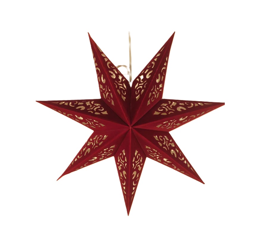 Lanterna a stella di carta sospesa floccata in velluto personalizzata in fabbrica 7 punti per la decorazione natalizia