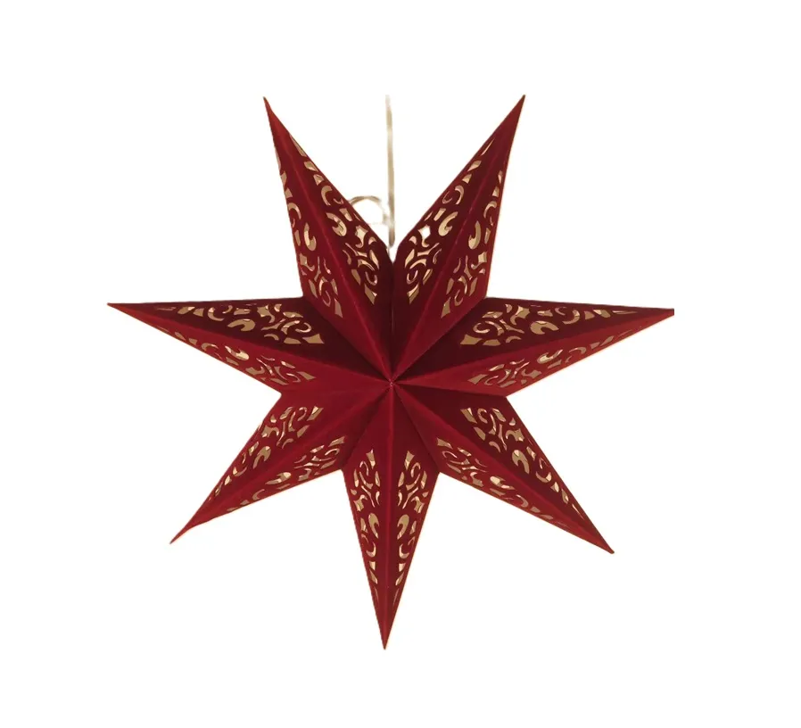 Factory Custom Velvet Flocked riippuva paperi Star Lantern 7 pistettä joulukoristeita