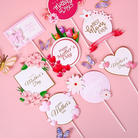 Factory Wholesale Mother's Day Printed Paper Cards Cake Toppers Cake Decorative Accessories