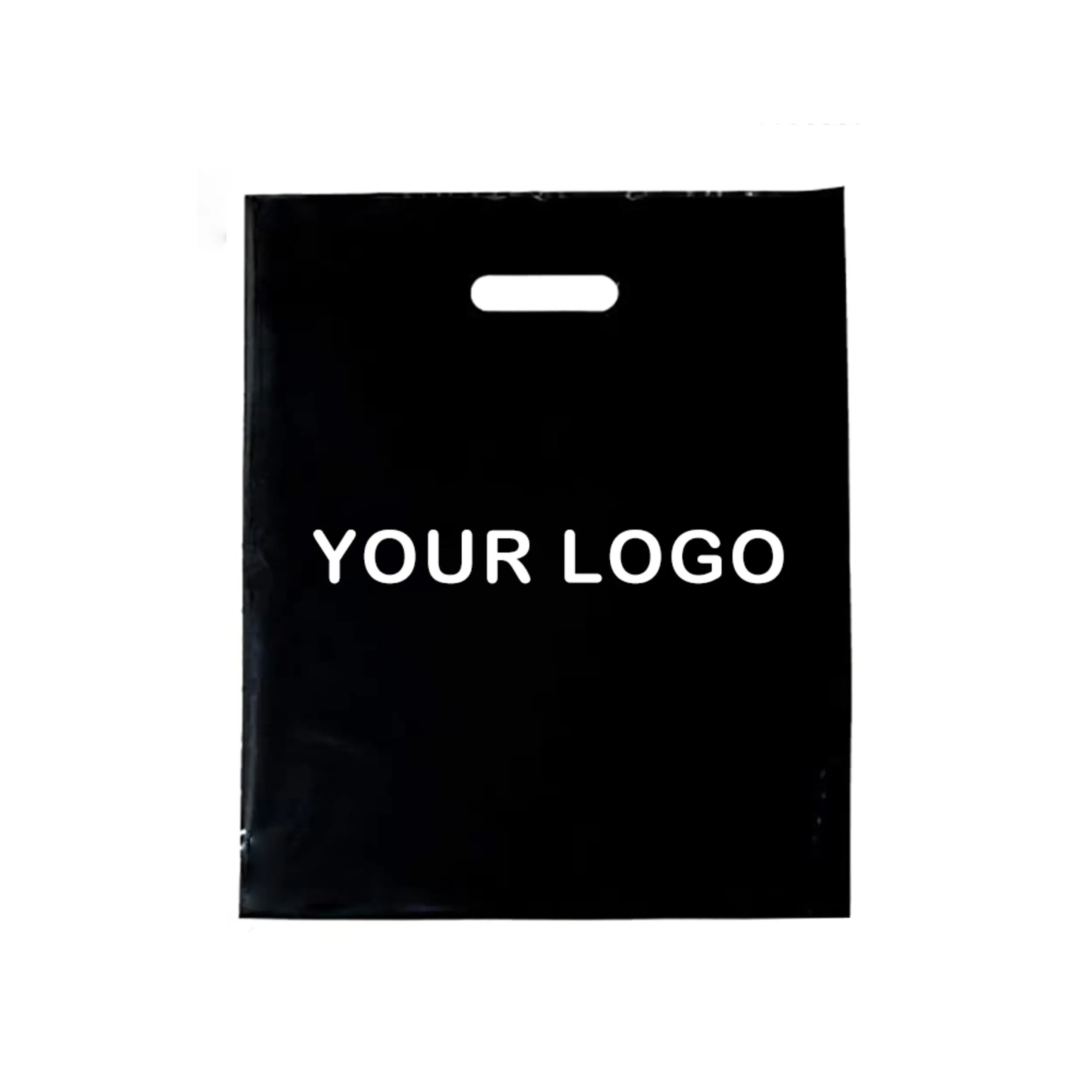 Schwarz-weiße Plastiktüte mit individuellem Logo