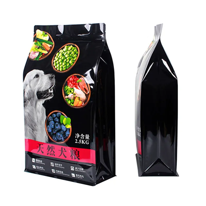 Bolsa de embalaje de alimentos para mascotas con cremallera de fondo plano