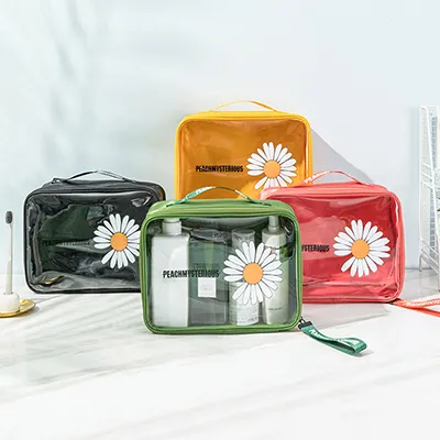 flower printed cosmetic case bag with handle